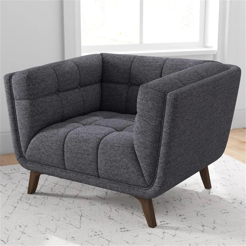 Allen Mid-Century Modern Velvet Upholstered Armchair in Blue