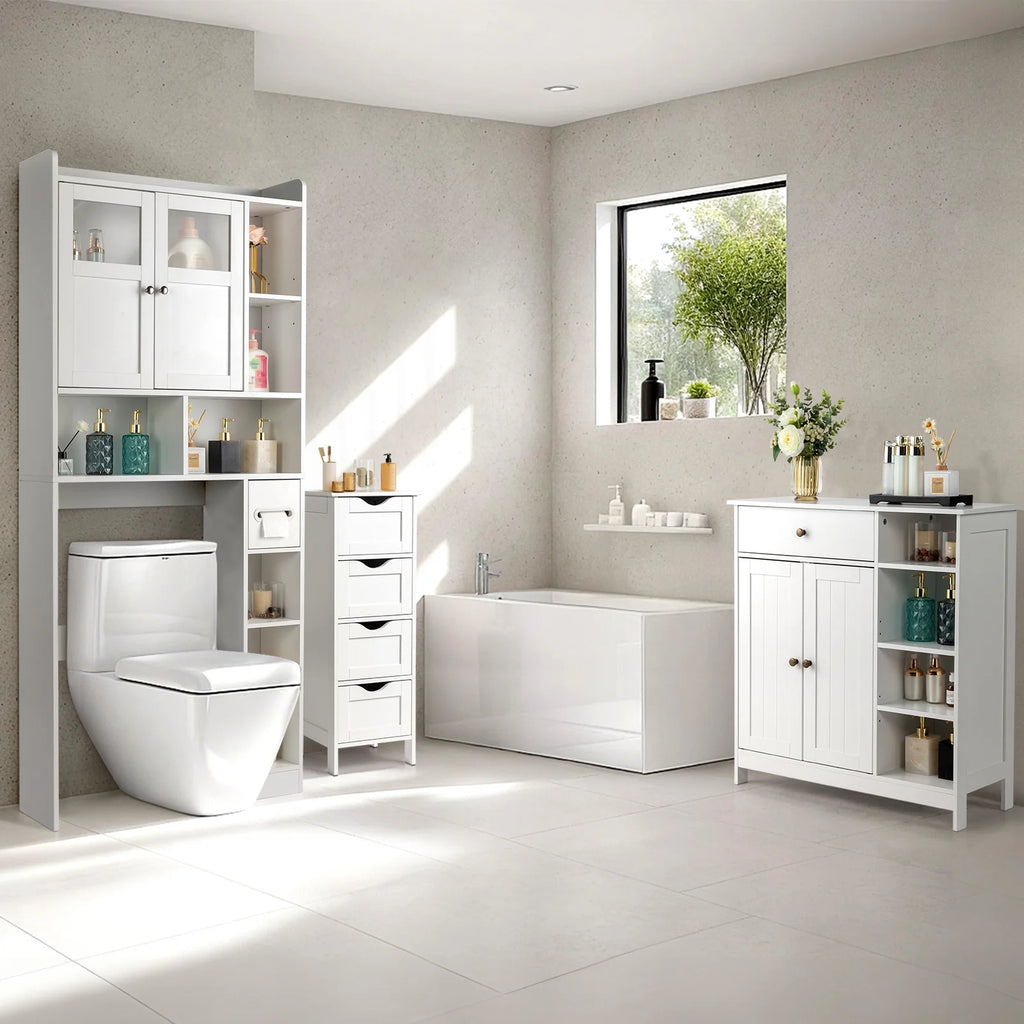 Ktaxon Over the Toilet Bathroom Storage Cabinet with 2 Doors & 3 Storage Shelves Space Saver, White