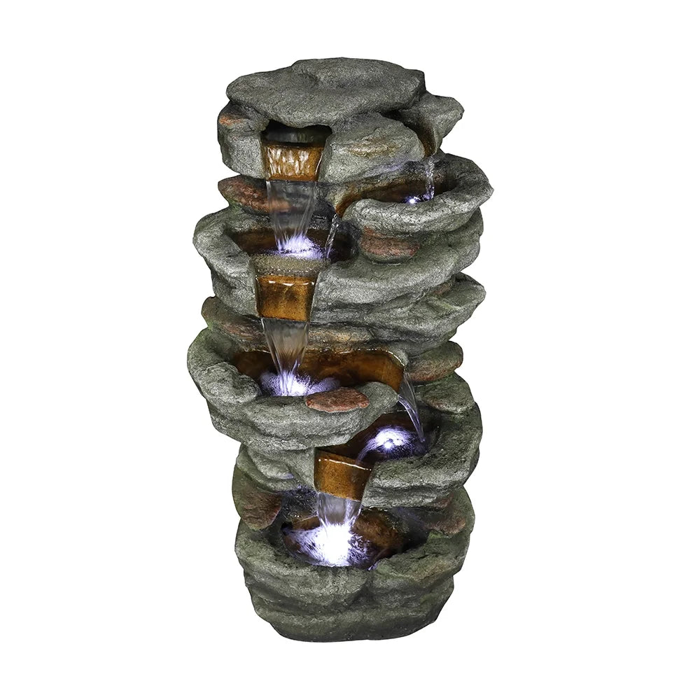 32.6-inch Rock Water Fountain with LED Lights Outdoor Waterfall for Garden and Patio Decor