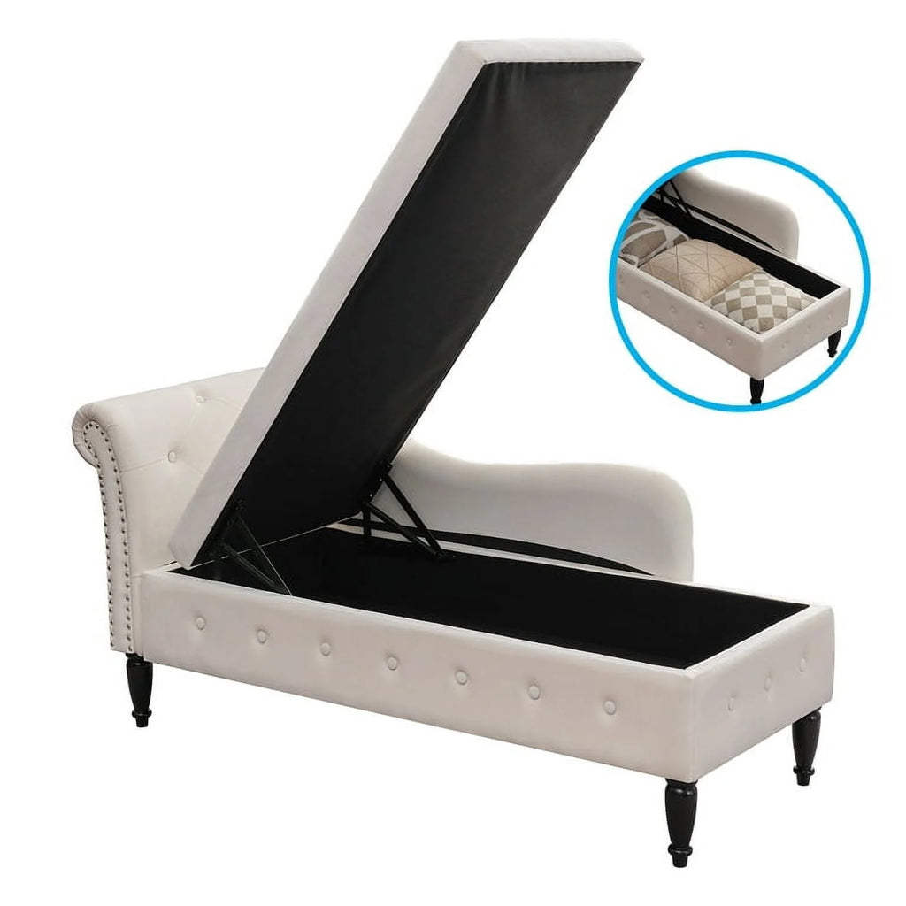 MUZZ Modern Velvet Chaise Lounge Indoor Chair,Tufted Long Lounge with Pillow for Living Room/Bedroom/Office（Beige)