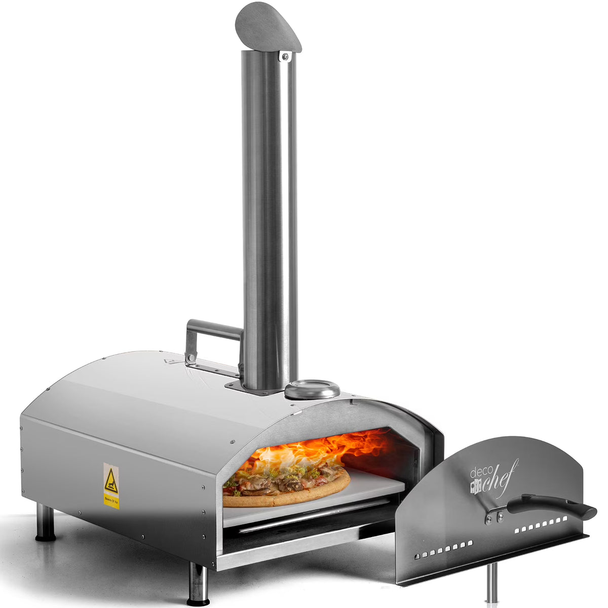 Deco Chef Outdoor Pizza Oven with 2-in-1 Pizza and Grill Oven Functionality, 13" Pizza Stone, Portable 3-Layer Stainless Steel Construction, Pizza Peel, Dough Scraper, Scoop, Slotted Grill (Black)