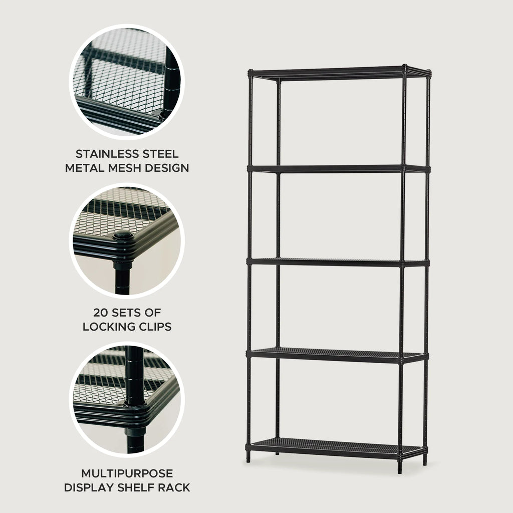 Design Ideas MeshWorks 5 Tier Steel Storage Shelving Unit Bookshelf, Green