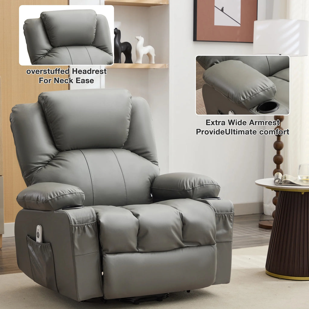 JONPONY Power Lift Recliner Chair Recliners for Elderly with Heat and Massage Recliner Chair for Living Room with Infinite Position and Side Pocket,USB Charge Port,Black