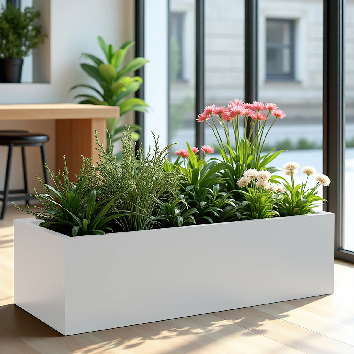 MAYEERTY 36*9*9" Gray Modern Large Rect Metal Planter Box with Drainage Hole for Outdoor Gardening & Balcony