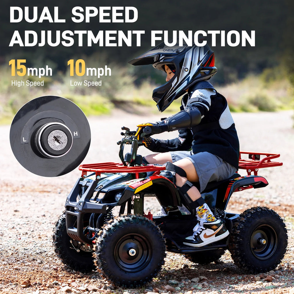 Aoemoe 500W 36V Battery-Powered Ride-On Off-Road 4-Wheeler 15 Mile Range, Flame