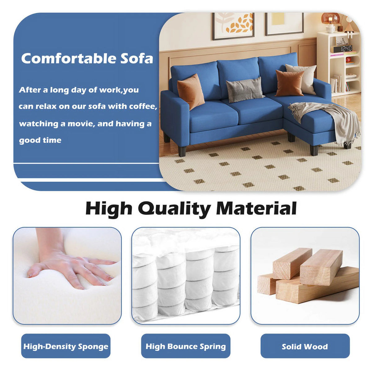Homall Convertible Sectional Sofa Couch, Modern Linen Fabric L-Shaped Couch 3-Seat Sofa Sectional with Reversible Chaise for Small Living Room, Apartment and Small Space, Dark Gray