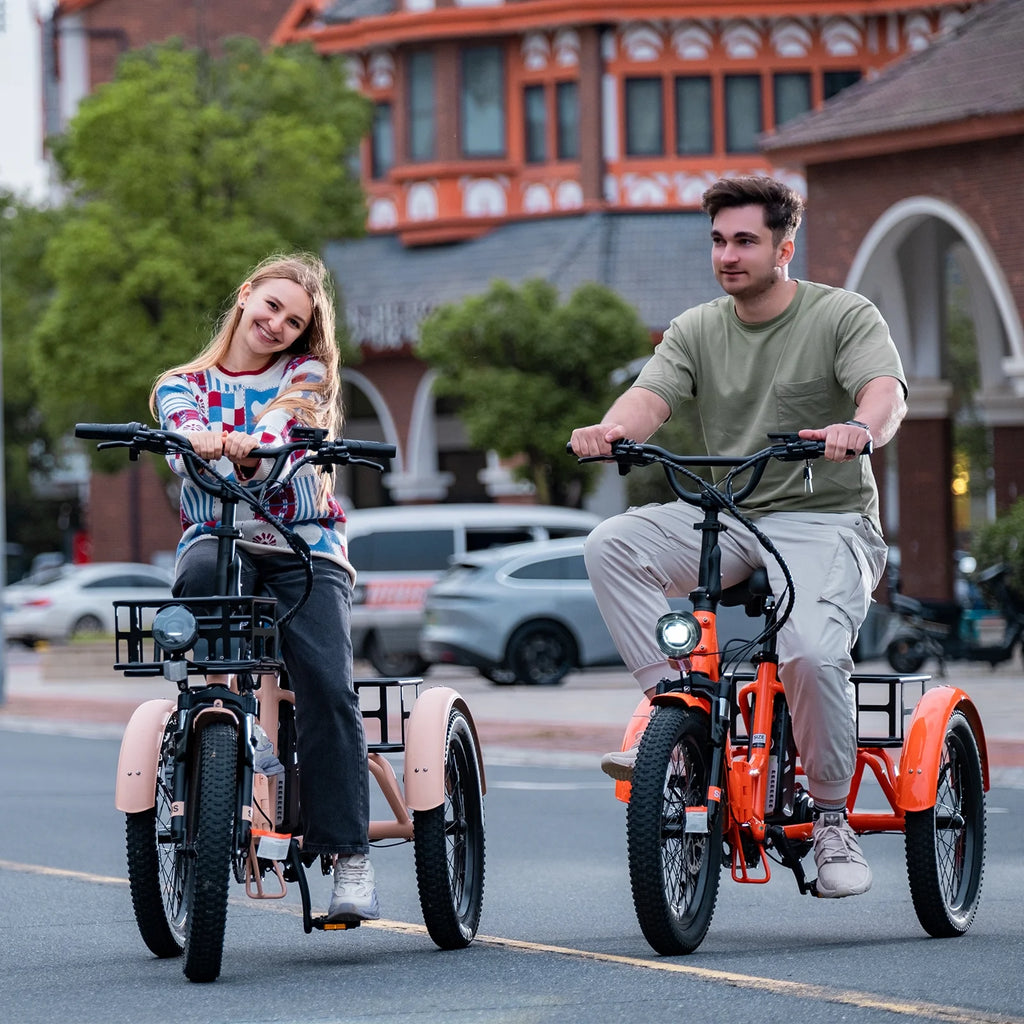 MOONCOOL TK1 Folding Electric Tricycle for Adults,48V 14.5Ah Removable battery, 500W Peak 1000w Motor, 20" Fat Tire Step-Thru 3Wheel Electric Bicycle w/Front&Rear Baskets, Certified to UL 2849 by SGS