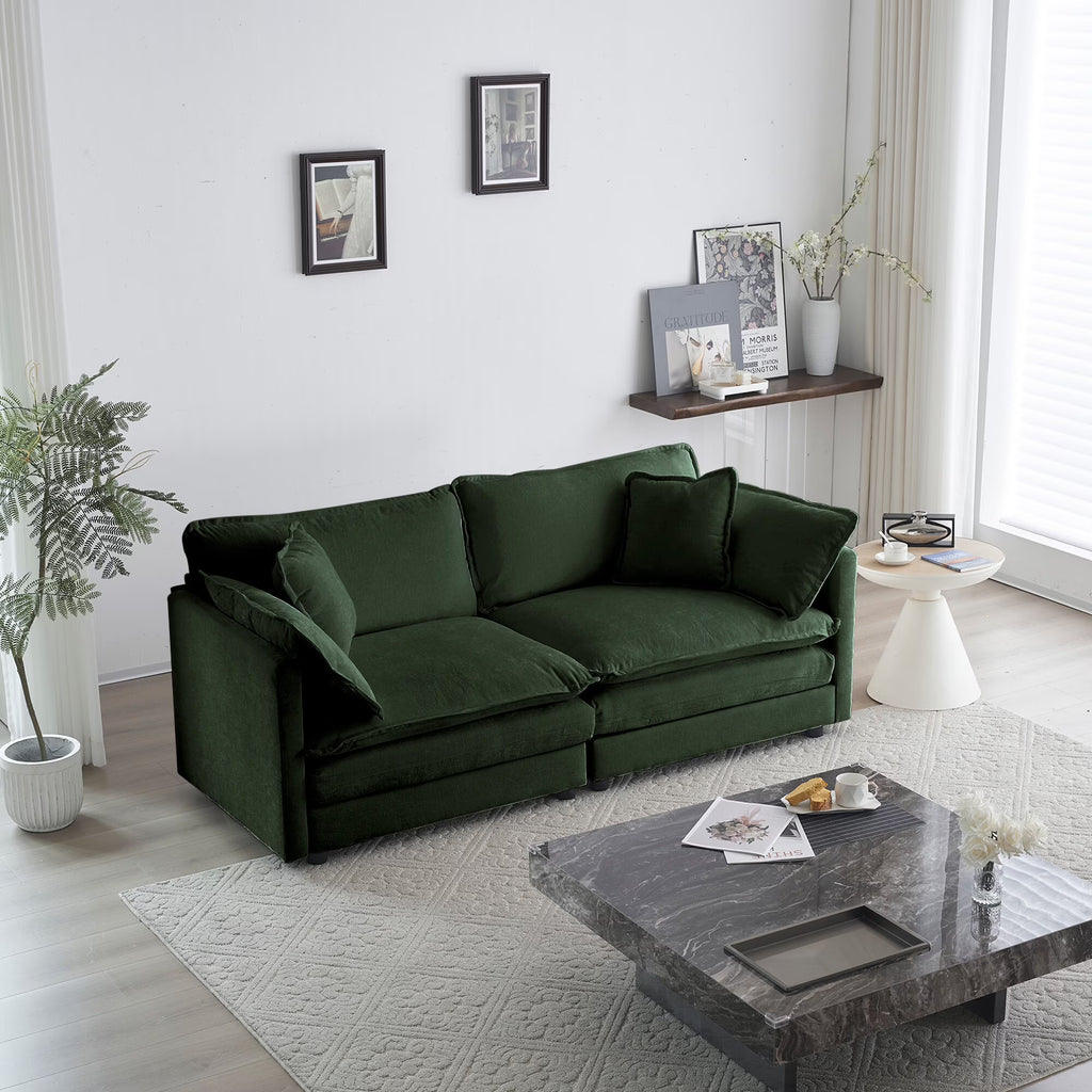 Comfy Deep Seat Sofa Chair, Upholstered Chenille Fabric Armchair with Toss Pillow for Living Room, Bedroom - Beige, Sturdy Wood Frame, 22+ Combination Options