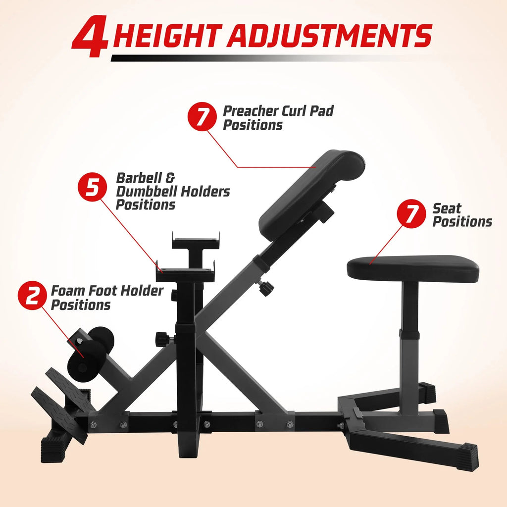TROPOW 2-In-1 Roman Chair & Preacher Curl Bench Multi-Function Heavy-Duty Hyperextension Bench for Arms, Ab, Back, Glute & Leg Extension with Adjustable Height Exercise Equipment
