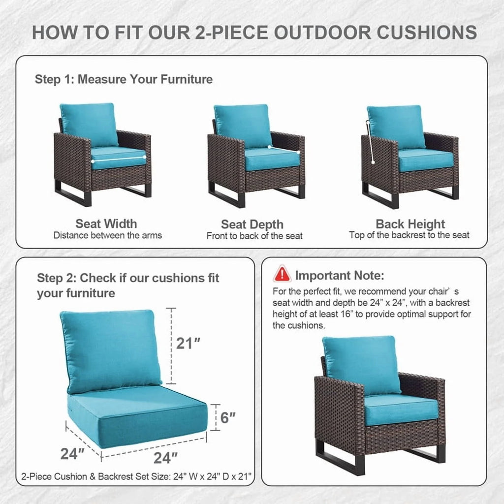 Bellefurn Outdoor Deep Seat Cushion 24 X 24 X 6 inch for Patio Furniture,Outdoor Chair Cushions Waterproof & Fade Resistant Patio Furniture Cushions for Wicker Chair, Sofa, Couch