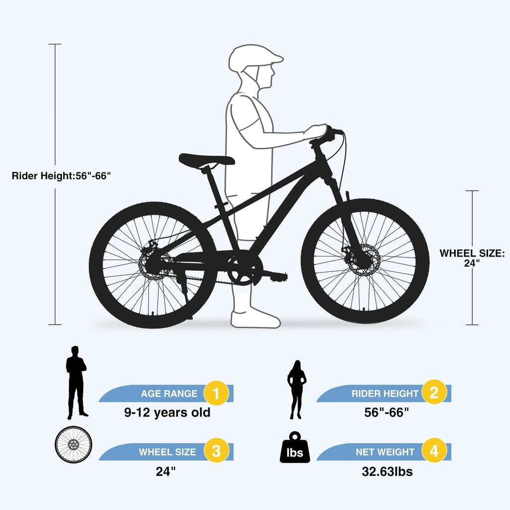 Mountain Bike,24 inch MTB for Boys and Girls Age 9-12 Years,Multiple Colors