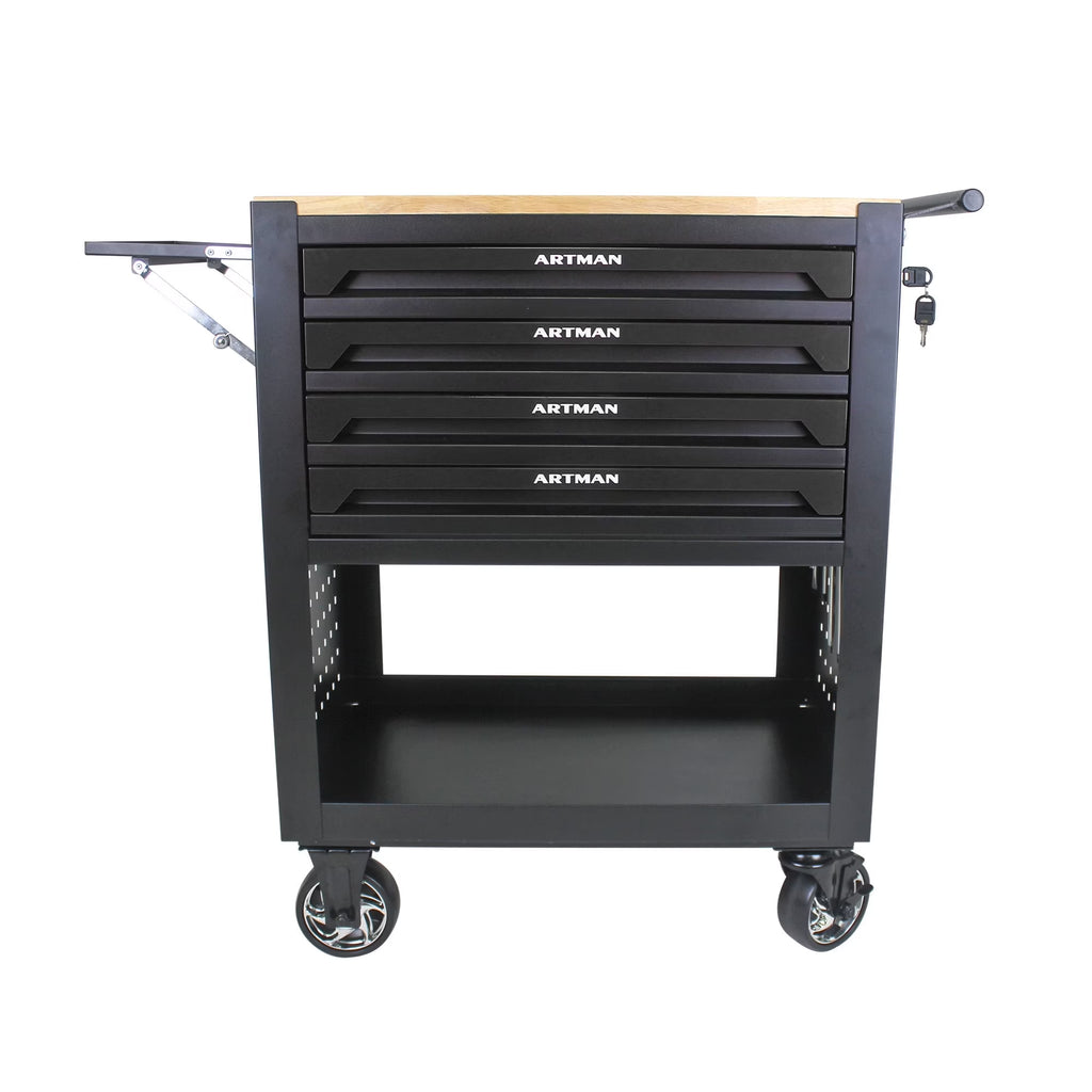 ARTMAN 4-Drawer Tool Cart with Wheels and Drawers ,Wood Top Tool Box Cart for Workshop Warehouse Garage