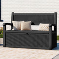 ModFusion 70-Gallon Outdoor Resin Storage Cabinet with Rattan Backrest Waterproof Patio Bench Seat, 500 lbs Capacity, Black