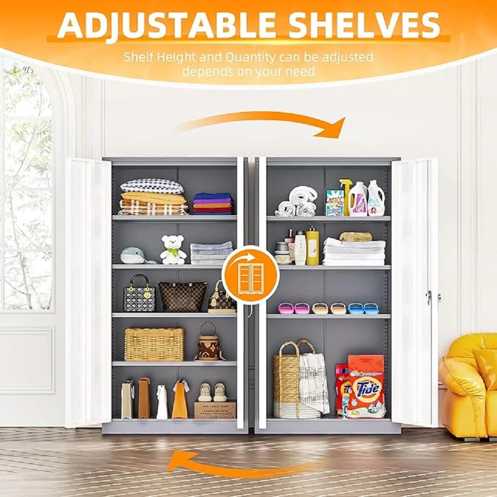 SOLAURA 72 inches Tall Metal Garage Storage Cabinets, Lockable Steel Storage Cabinet with Doors and Adjustable Shelves for Office, Home, Shops, Garage, Assembly Required, Black