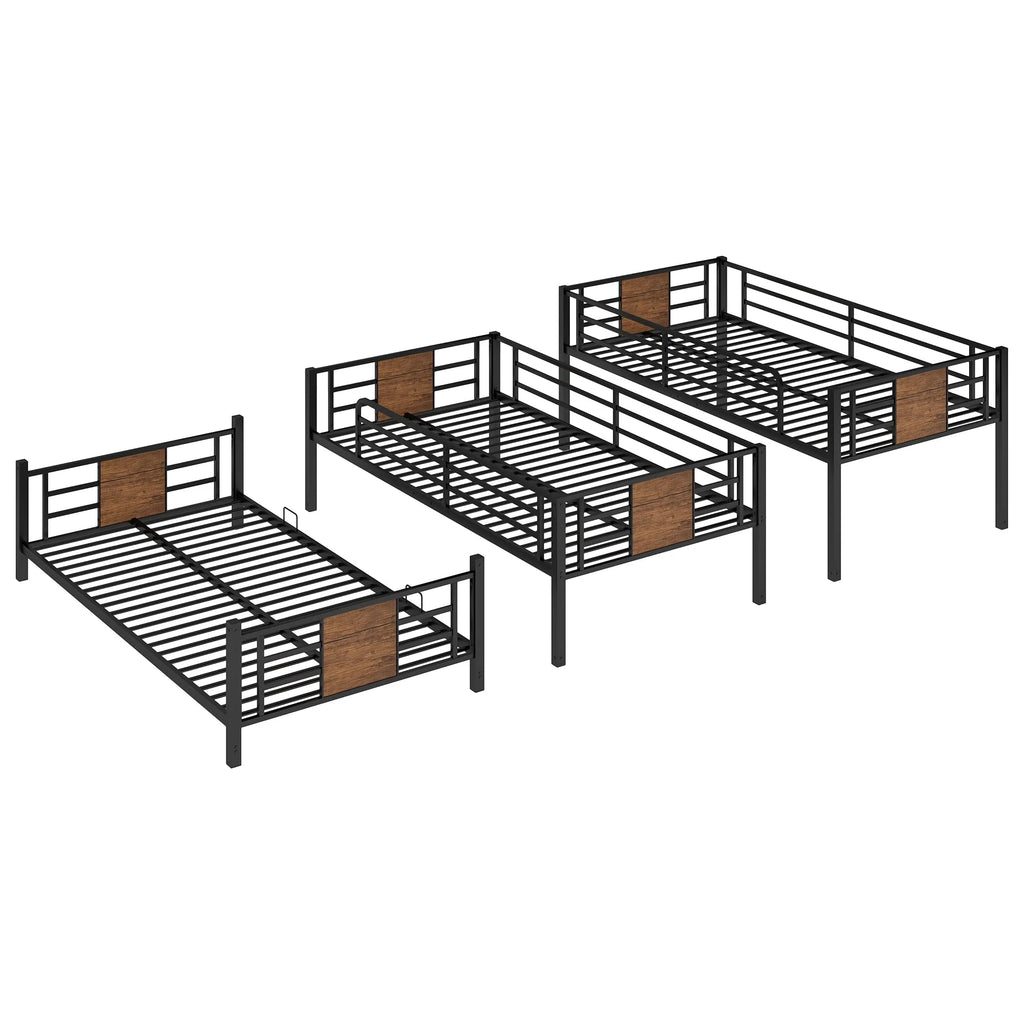 Euroco Metal Twin over Twin over Twin Bunk Bed, Triple Bed for Kids Room, Brown