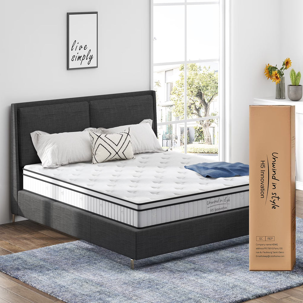 Twin Mattress,Hybrid Innerspring and Memory Foam Mattress in a Box,Medium Firm Support with Cooling Fabric,CertiPUR-US Certified,75"x39"x6",White+Blue