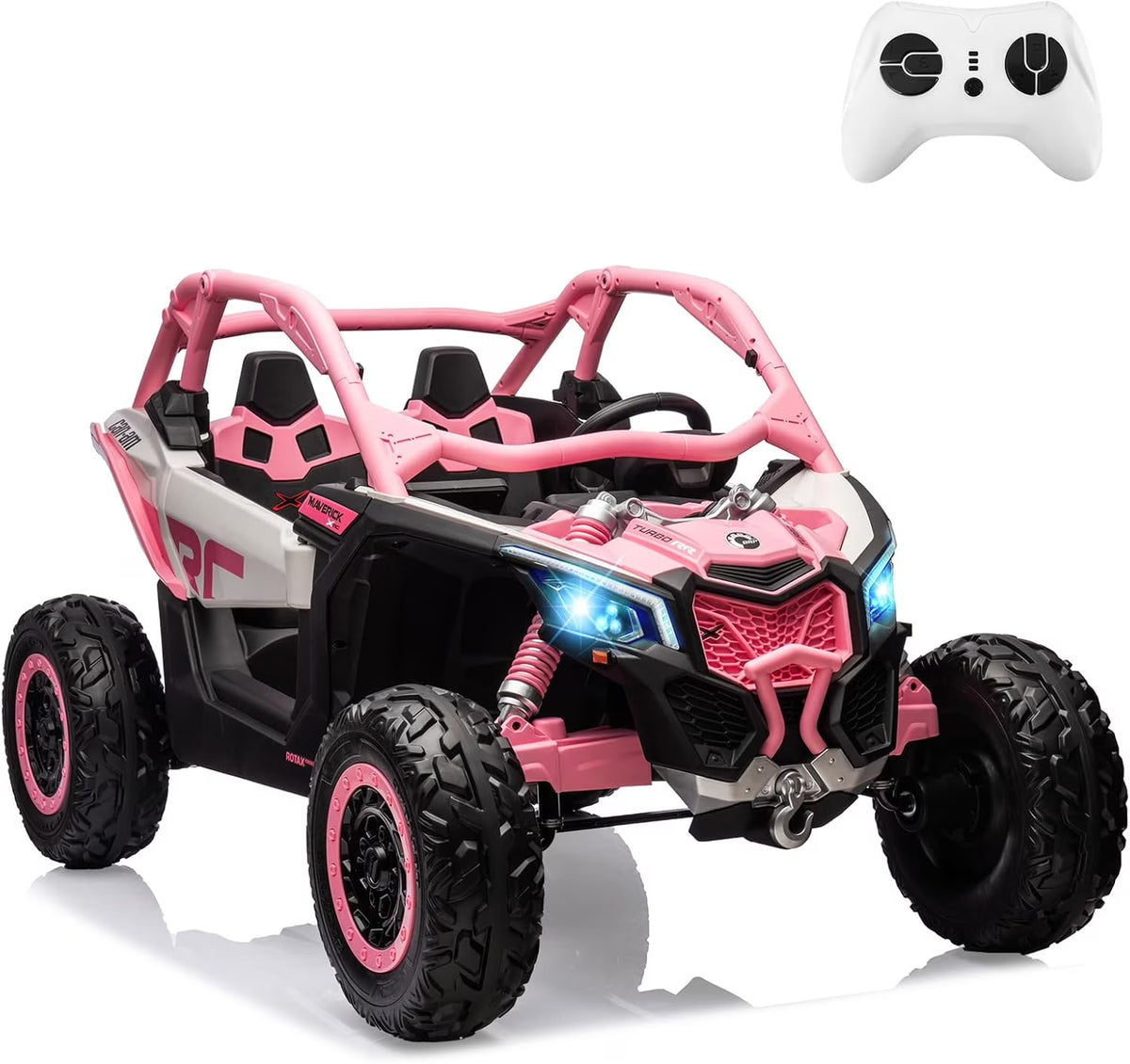EastVita 2 Seats Ride on Ride on Car 200W Motors UTV,with Remote Control 23" Seats Width Electric Vehicle, EVA Wheels,Music,Head+Tail Light