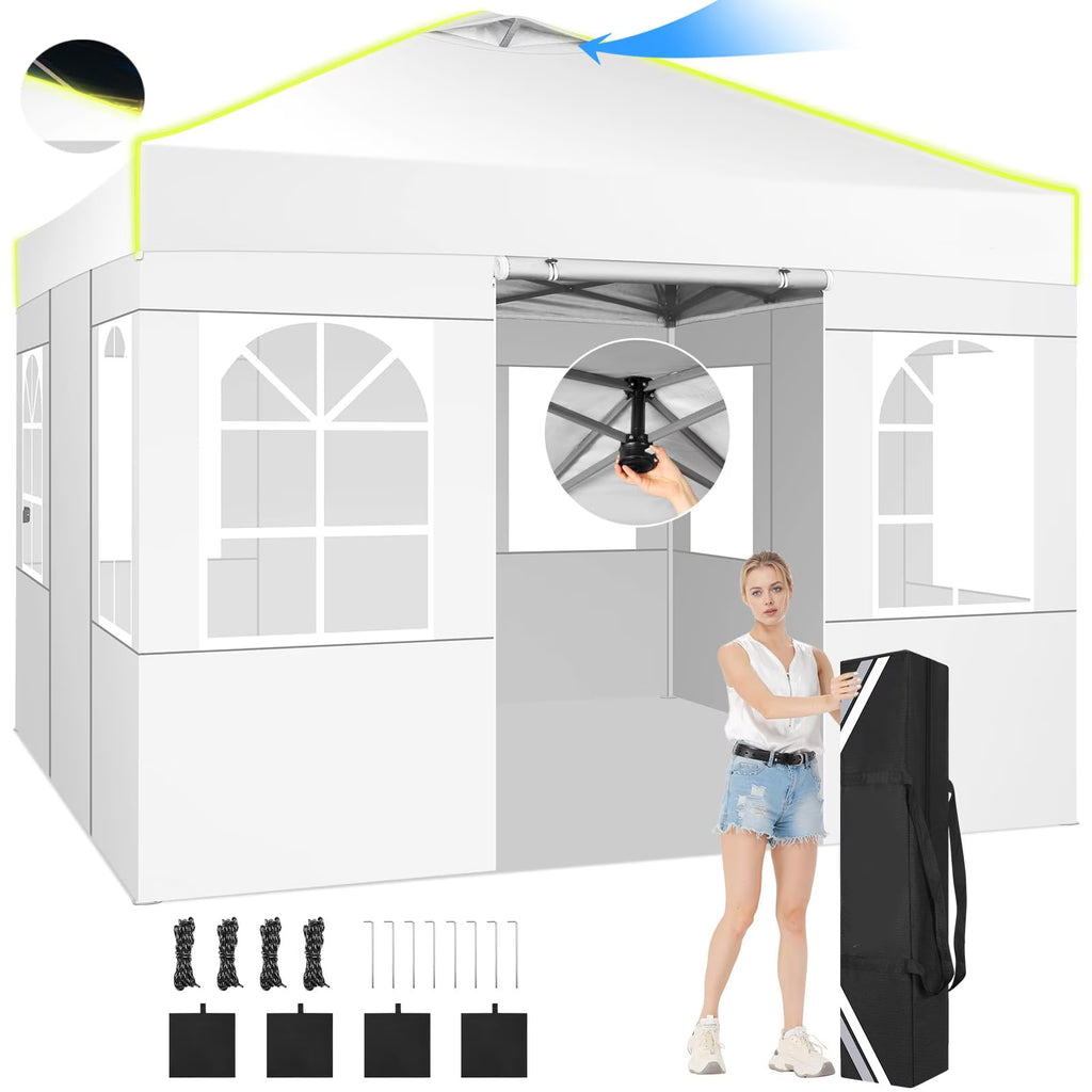 COBIZI 10x10 EZ Pop up Canopy Gazebo with Sidewalls,Pop up Canopy Tent Instant Shelter for Outdoor Party Camping Backyard Beach with Air Vent ,Carry Bag,Stakes,Ropes,Black