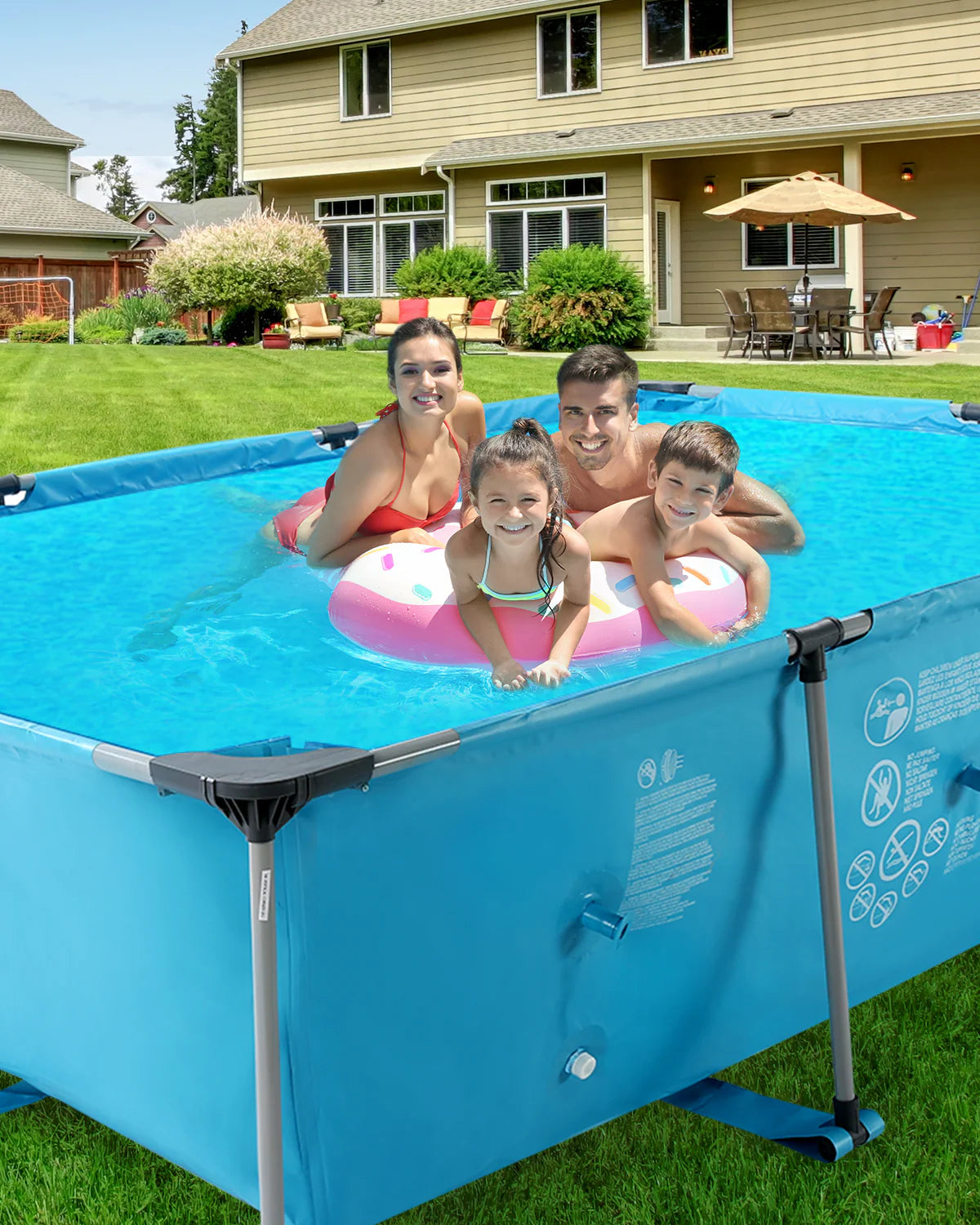 Naipo Swimming Pool Above Ground Outdoor 10 ft Rectangular Frame Pools Blue Family Outdoor Use