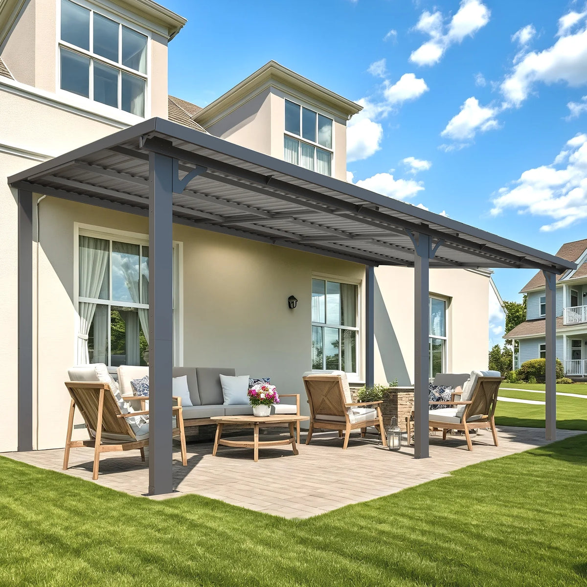 AECOJOY 10' x 12' Hardtop Gazebo, Heavy Duty Outdoor Gazebo with Galvanized Steel Sloping Roof, All Weatherproof Metal Gazebo Featuring Vertical Stripes for Patio, Backyard, and Lawns