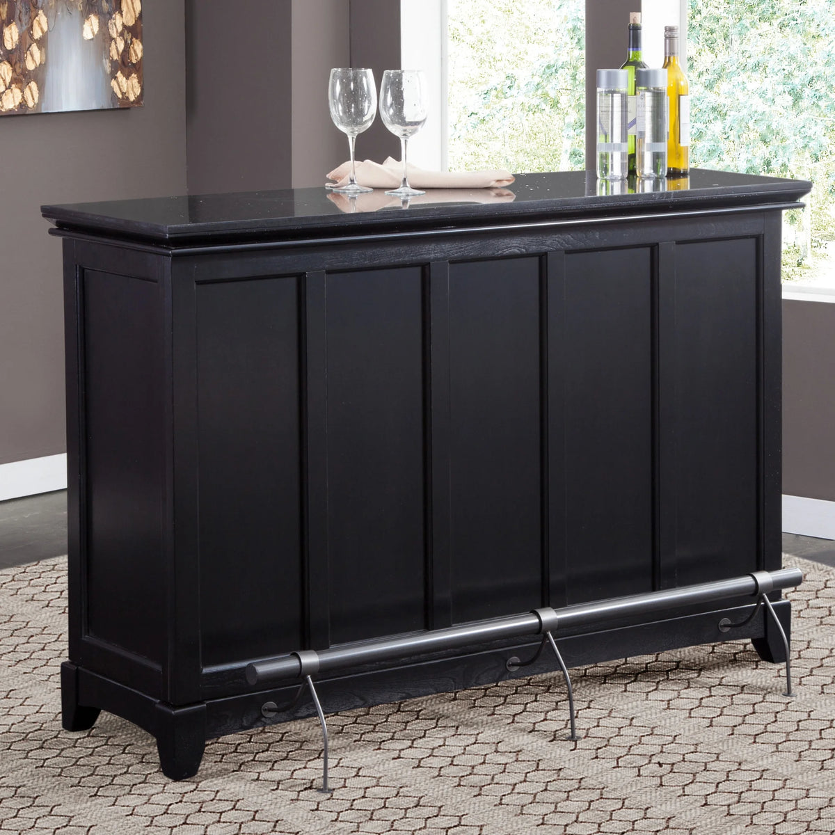Steve Silver Garcia Pub Style Traditional Home Bar with Silverstone Top, Black