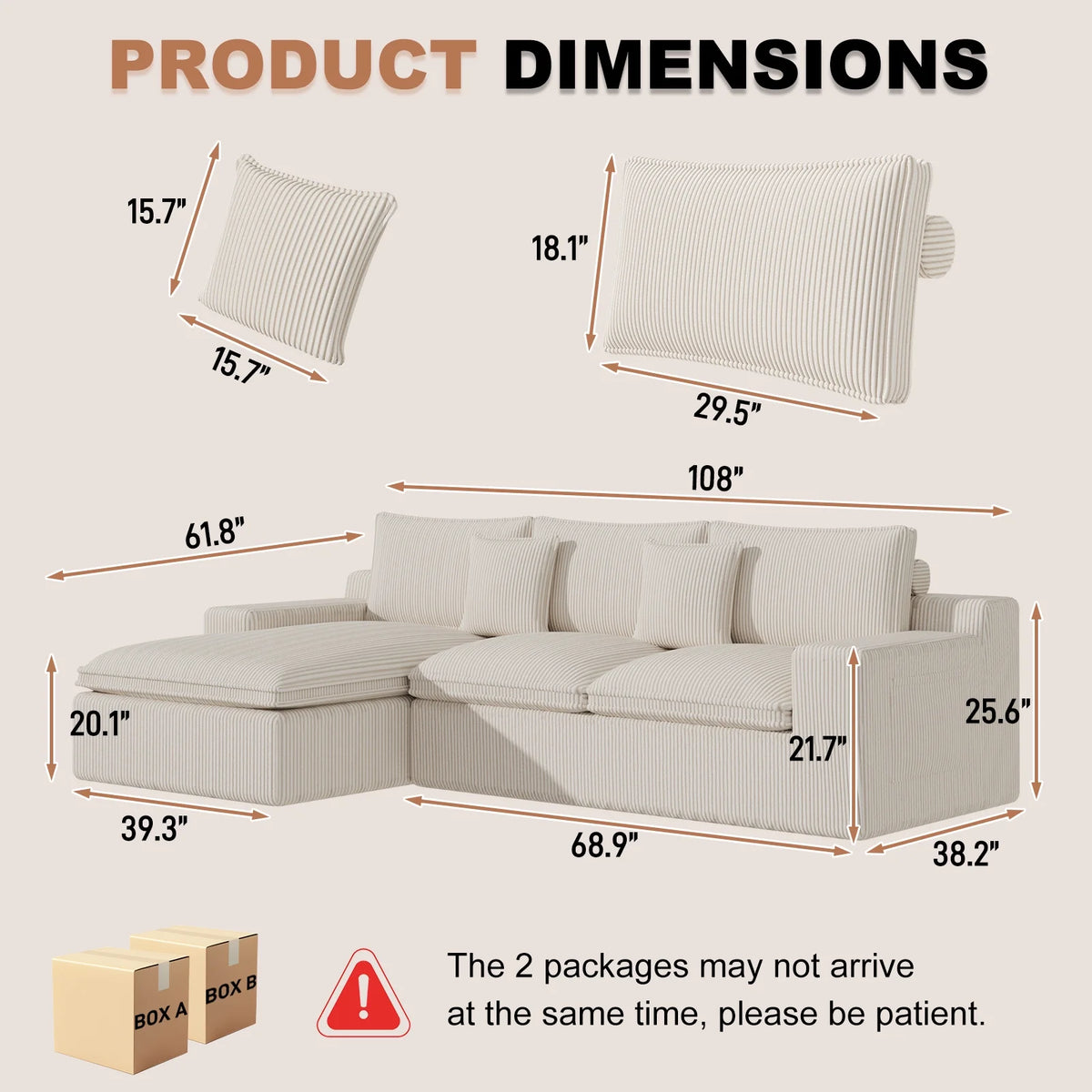 108 Modular Sectional Sofa, Cloud Sectional Couch with Deep Seat, Modern Modular L-Shape Sofa Couch with Chaise,Upholstered Couches for Living Room Bedroom