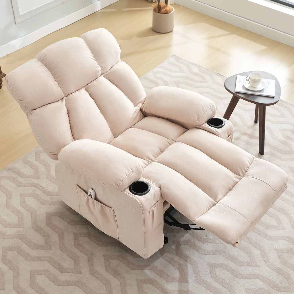 JONPONY Manual Recliner Chair with Heat Therapy and Massage Function, Heavy Duty Reclining Mechanism Massage Chair, Elderly Single Rocker Sofa with Cup Holders for Bedroom Home Theater,Grey
