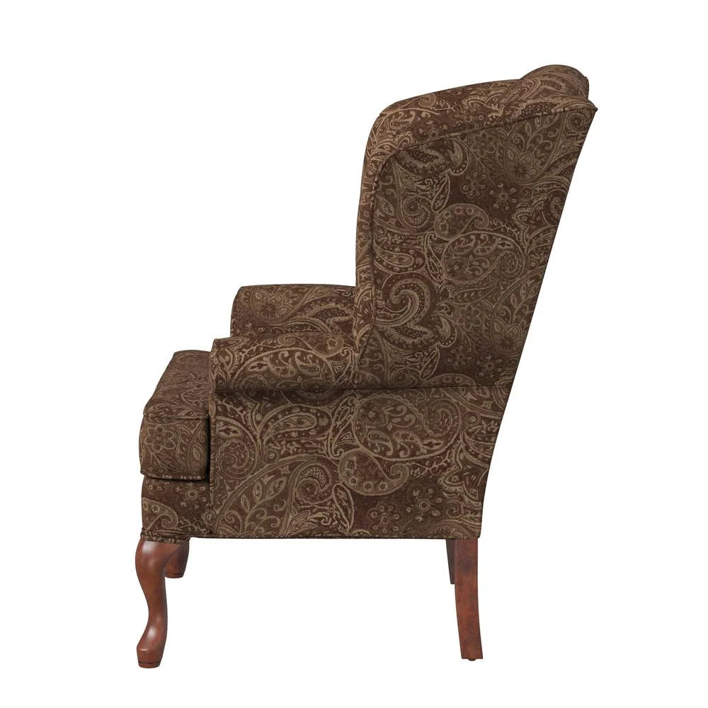 Comfort Pointe Paisley Cocoa Brown Chenille Fabric Wing Back Accent Chair