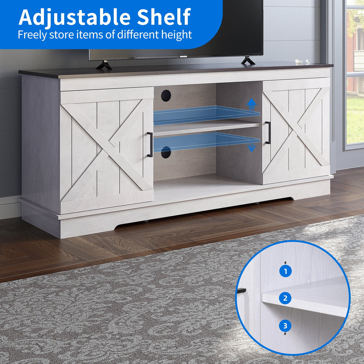 Dextrus Farmhouse TV Stand for 65 inch TV, Entertainment Center for Living Room, TV Media Console Cabinet, Grey Wash