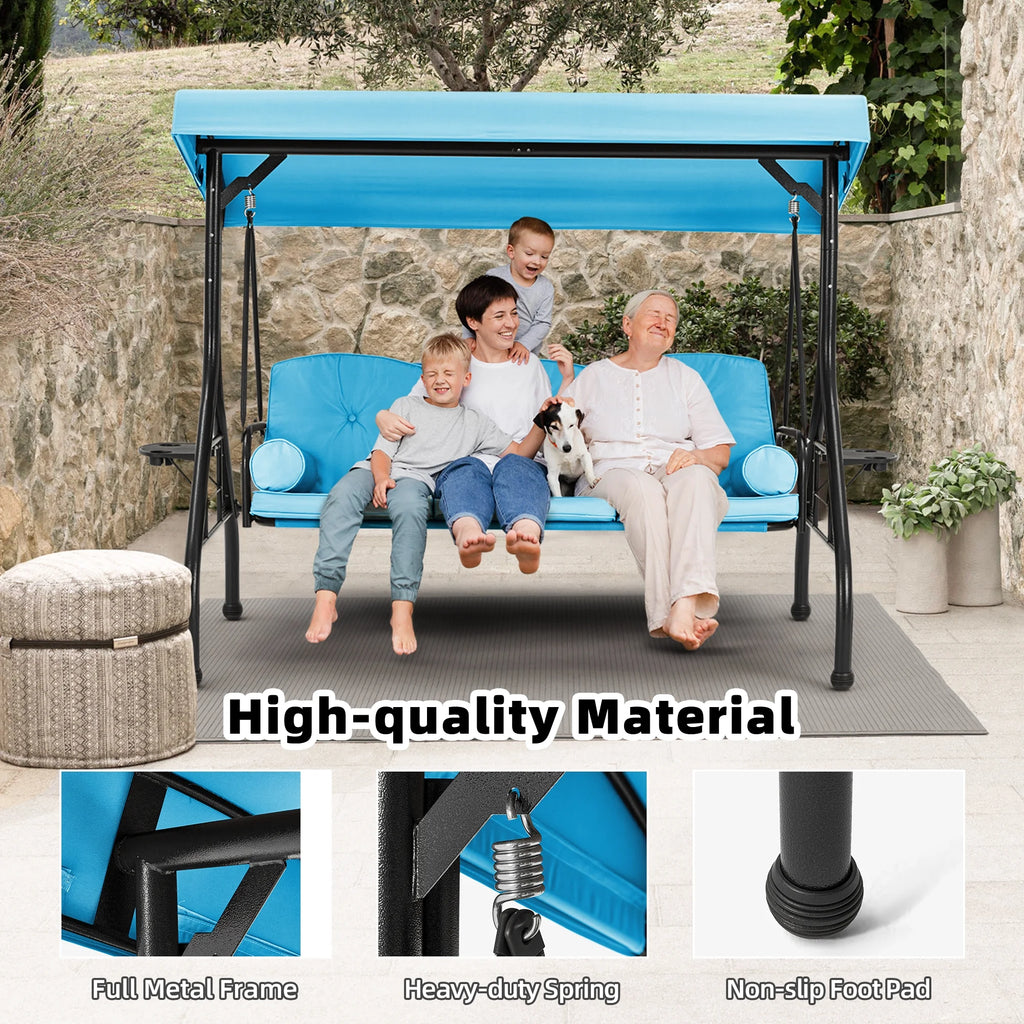 Homrest 3 Seat Outdoor Porch Swing with Adjustable Canopy, Cushions, and Cup Holder - Wine Red