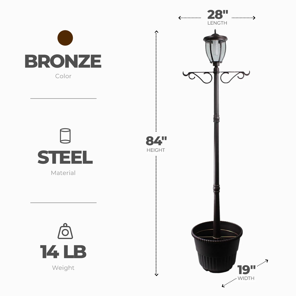 Sun-Ray Kenwick 7 Foot Single Head Solar Lamp Post & Planter, Bronze