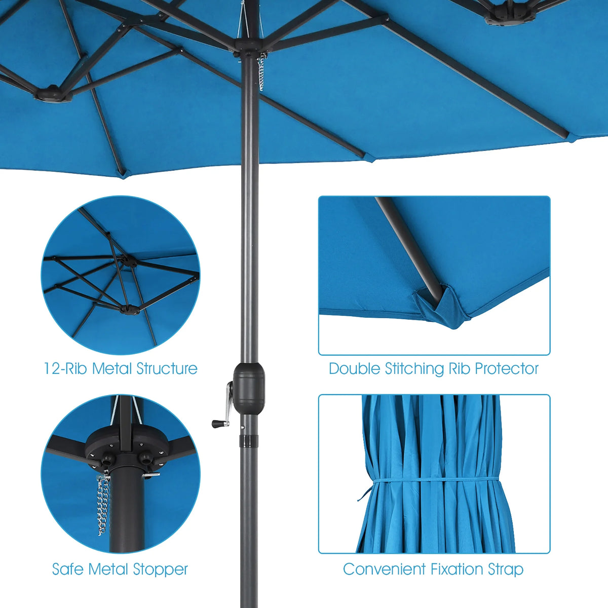 Costway 15ft Beige Patio Double-Sided Umbrella, Crank Lift