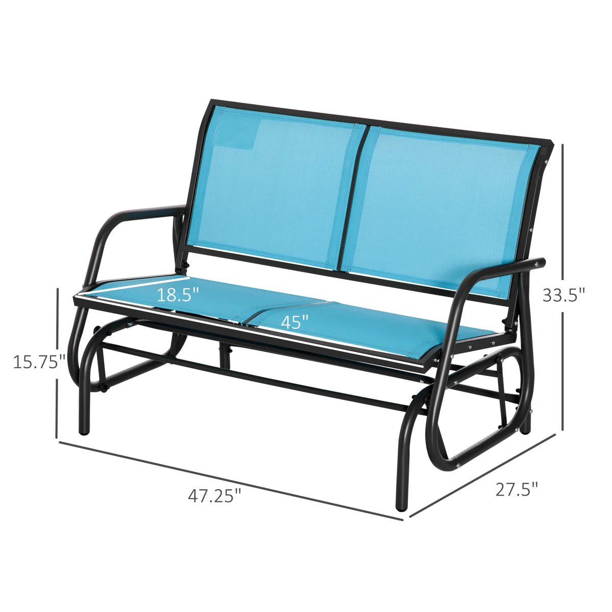 Outsunny 2-Person Outdoor Glider Bench, Patio Double Swing Rocking Chair Loveseat w/Powder Coated Steel Frame for Backyard Garden Porch, Black