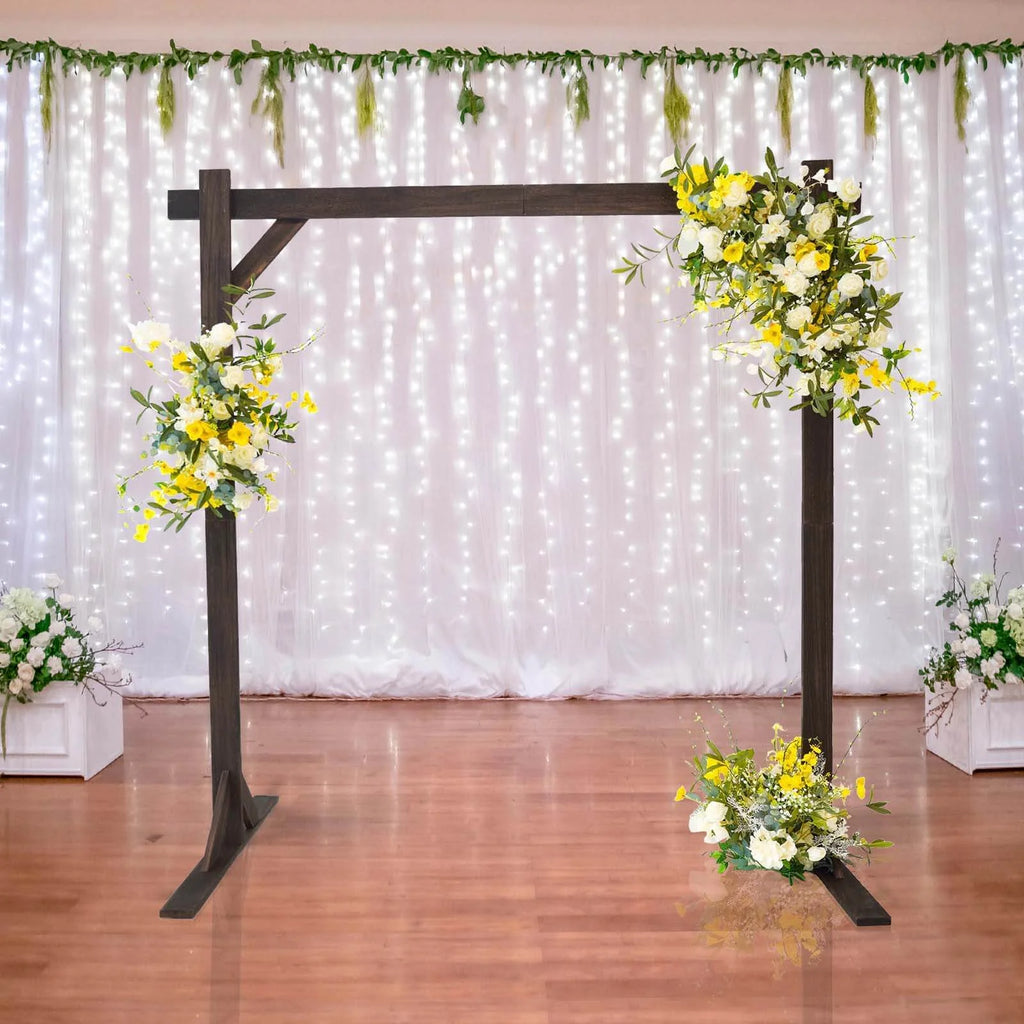 Efavormart 7FT Rustic Square Wedding Arch Wooden Backdrop Stand, Wedding Ceremony Arch - Brown