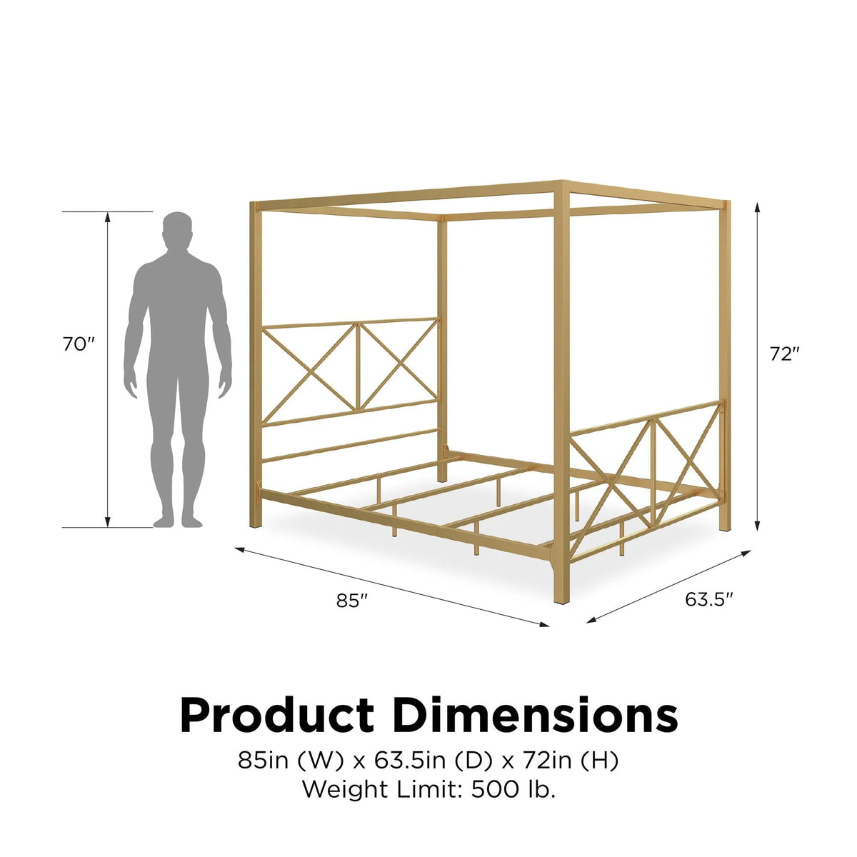 DHP Rosedale Metal Canopy Poster Bed Frame, Queen, Gold