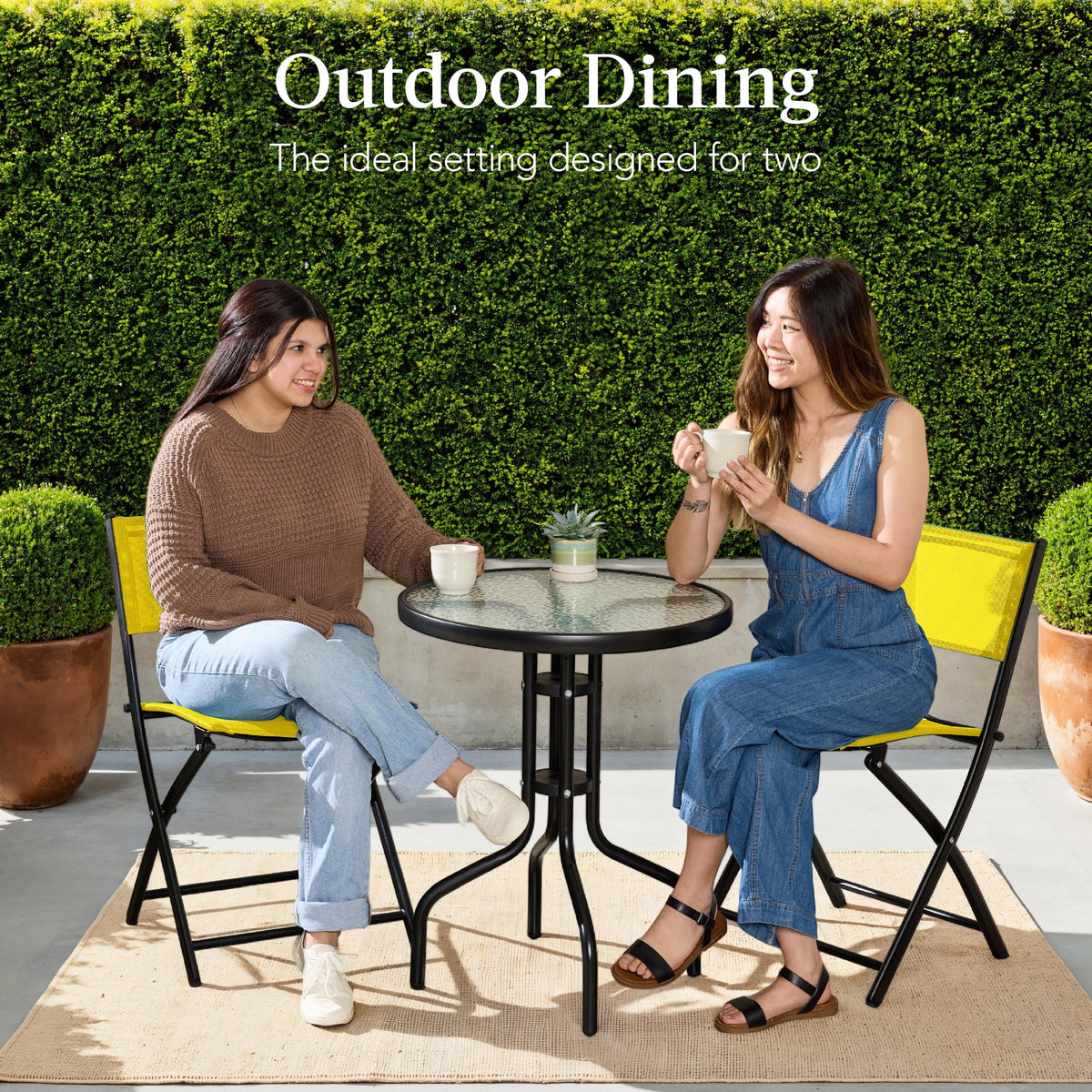 Best Choice Products 3-Piece Patio Bistro Dining Furniture Set w/ Glass Tabletop, Folding Chairs - Gray