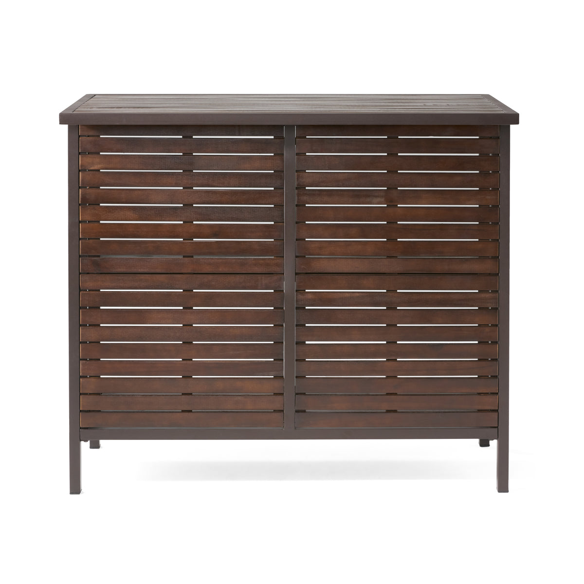 GDF Studio Darnel Outdoor Acacia Wood Bar Table, Dark Brown and Rustic Metal