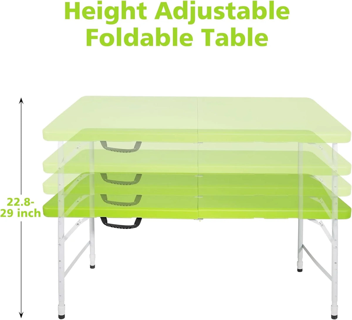 Folding Table with Carry Handle, Portable Fold-in-Half Plastic Table, Rectangle Foldable Table for Indoor