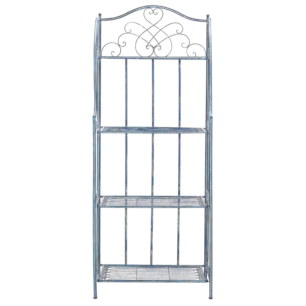 Safavieh  Amaris Victorian Wrought Iron 4-Tier Outdoor Bakers Rack. - 25 in. W x 15 in. D x 63 in. H Antique Blue