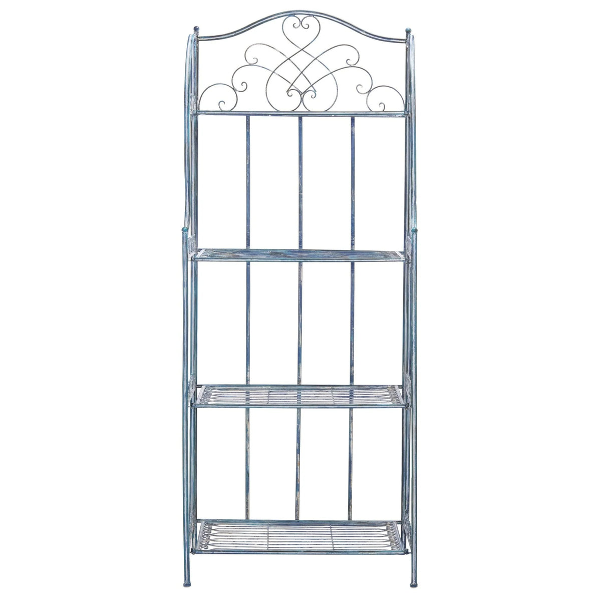 Safavieh  Amaris Victorian Wrought Iron 4-Tier Outdoor Bakers Rack. - 25 in. W x 15 in. D x 63 in. H Antique Blue