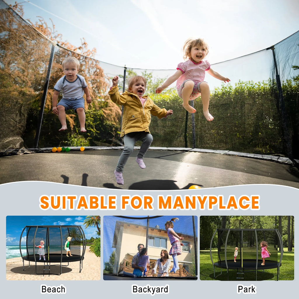 MammyGol Trampoline 8FT 12FT 14FT , Recreational Trampolines with Enclosure Net and Ladder, Outdoor Trampoline for Kids and Adults