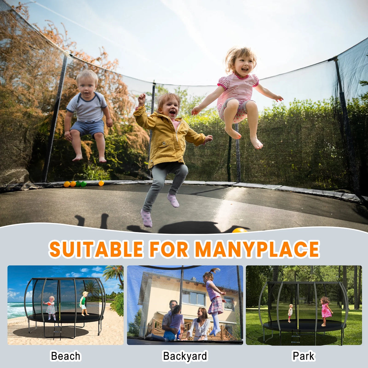 MammyGol Trampoline 8FT 12FT 14FT , Recreational Trampolines with Enclosure Net and Ladder, Outdoor Trampoline for Kids and Adults
