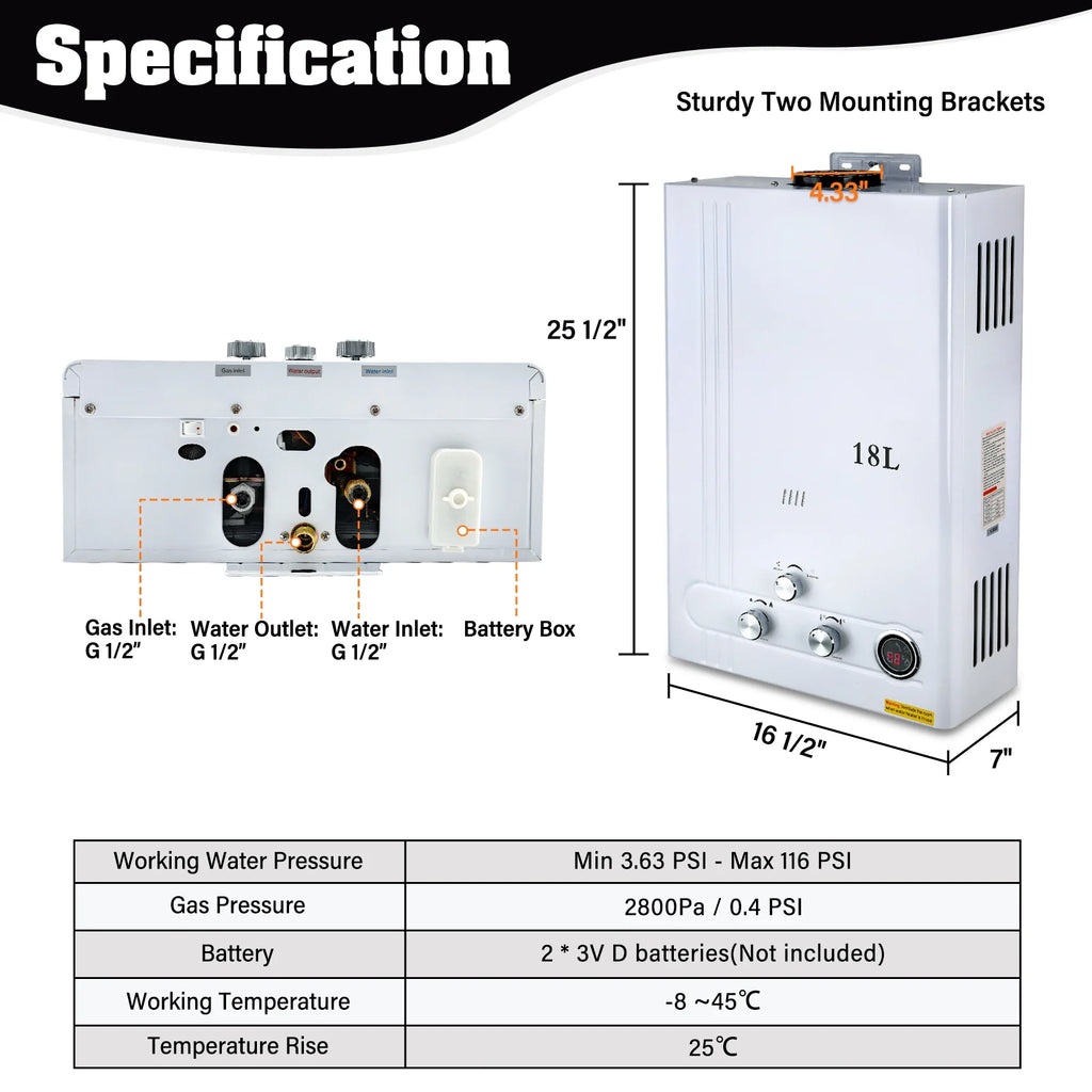 TCFUNDY 4.8 GPM 18L Tankless Water Heater LPG Liquid Propane Gas Instant Hot Boiler with Digital Display