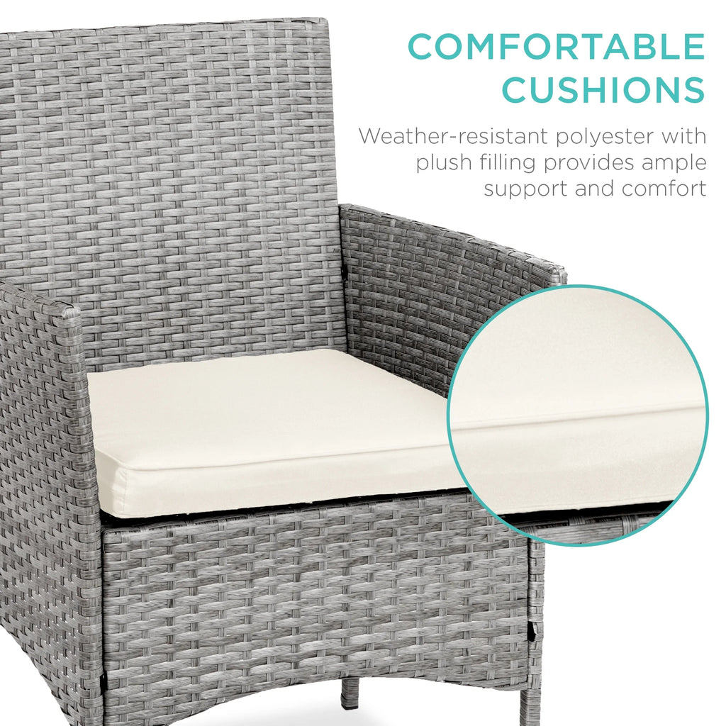 Best Choice Products 3-Piece Outdoor Wicker Conversation Patio Bistro Set, w/ 2 Chairs, Table - Gray/Navy