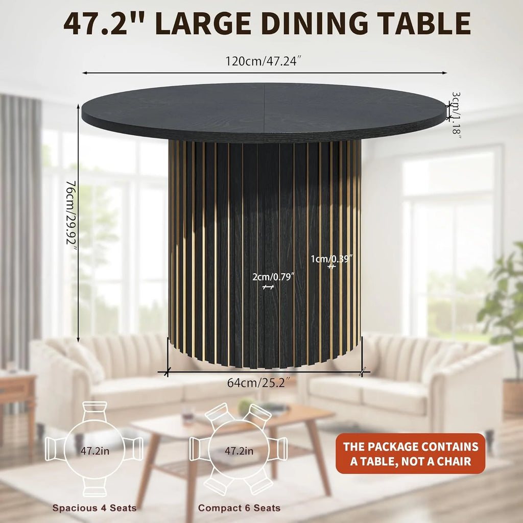 Modern Round Dining Table, 47 Inch Small Circle Kitchen Tables for 4-6, Wood Strip Base, Farmhouse Table for Kitchen, Dinning Room, Walnut