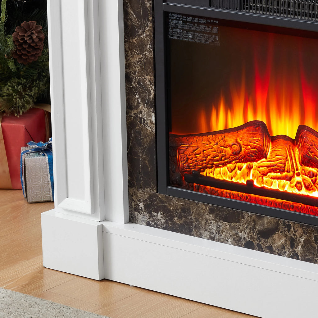 IMKHK Fireplace with Mantel, 46" Freestanding Electric Fireplace Heater with Stacked Stone Surround, TV Stand with Fireplace, Remote Control, Adjustable Flame Level for Living Room, 1400W, Brown