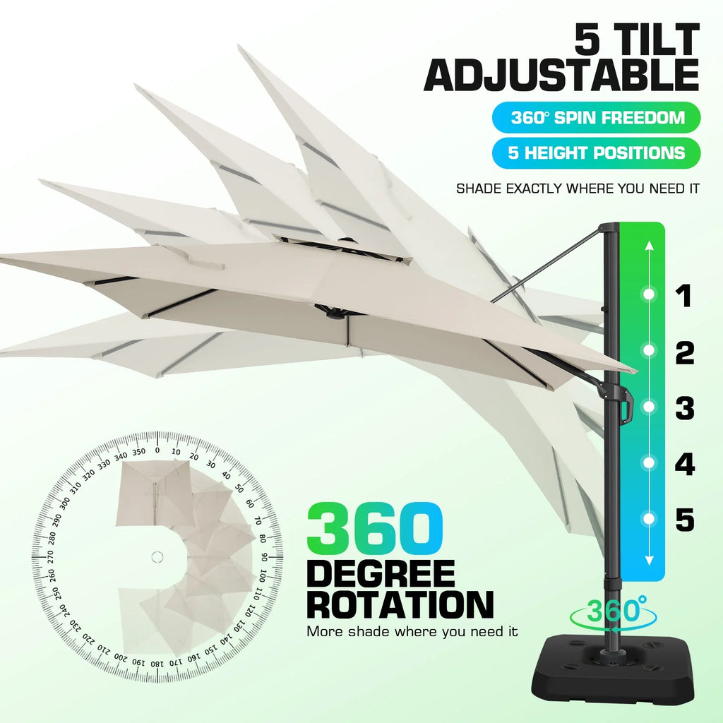 HOTEEL 10 Ft Patio Umbrella Outdoor Cantilever Square Umbrella Aluminum Offset Umbrella with Base, 360° Rotation，Gray