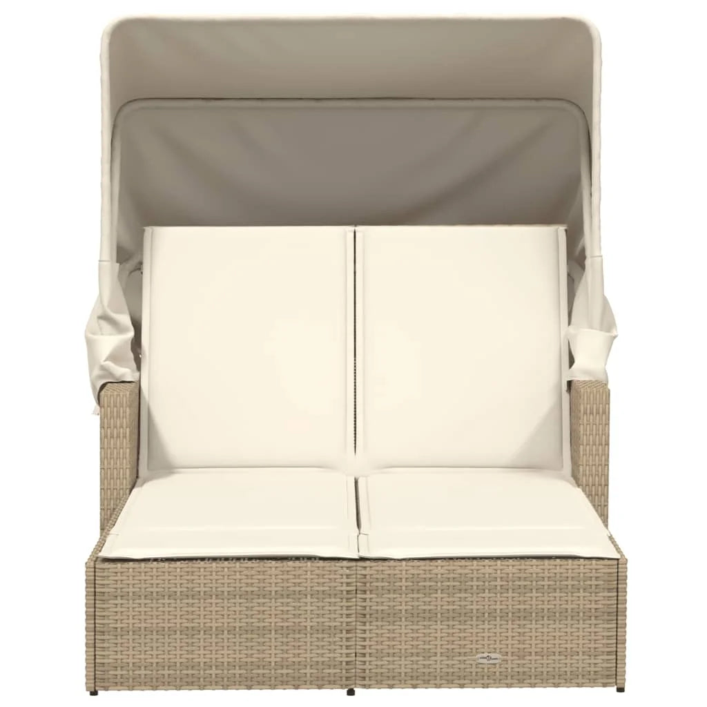 vidaXL Powder Coated Steel Removable Canopy and Cushions Double Sun Lounger, Beige
