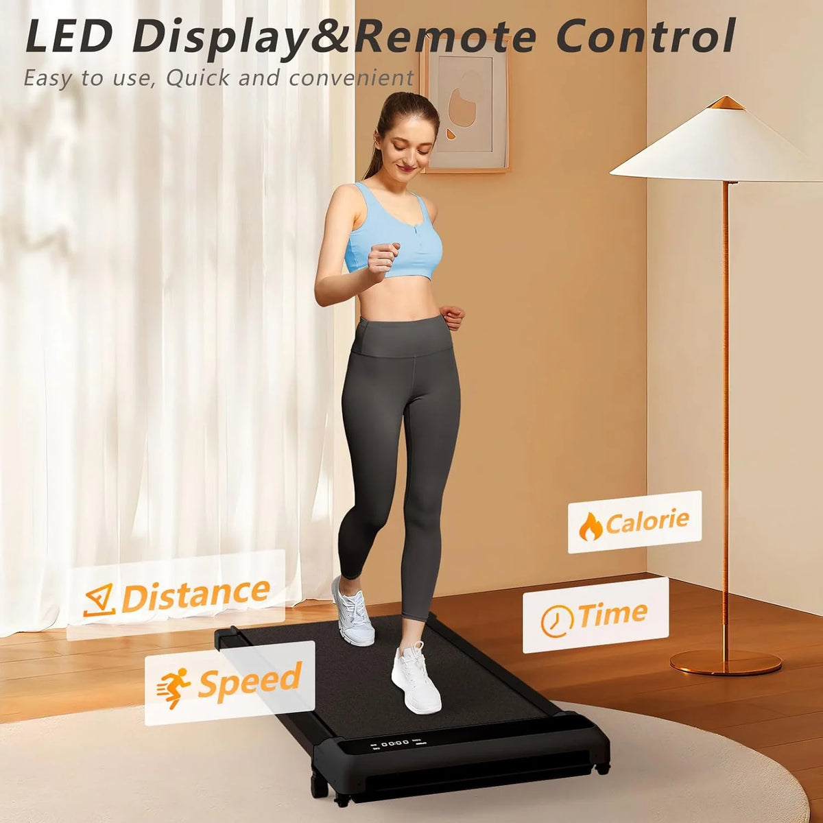 JURITS Walking Pad 2 in 1 for Walking and Jogging, Under Desk Treadmill for Home Office with Remote Control, Portable Walking Pad Treadmill Under Desk, Desk Treadmill in LED Display,Black