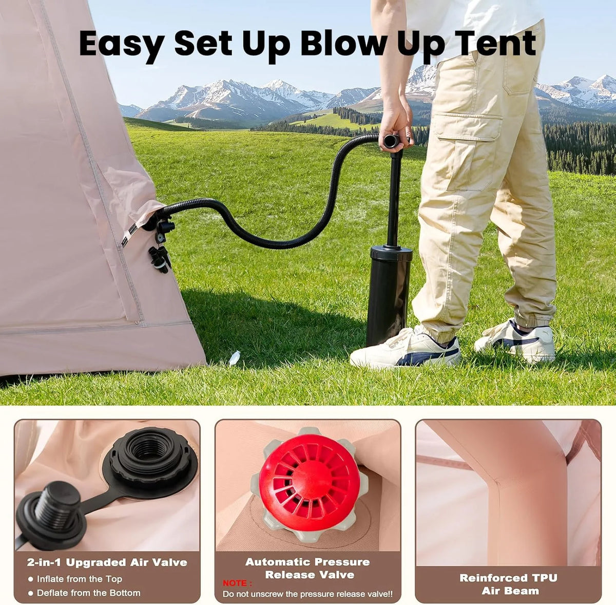 Inflatable Tents for Camping, Blow Up Tent with Canopy, Easy Setup Inflatable Camping Tent with Stove Jack, Waterproof Oxford Air Glamping Tents for Camping Adult 8-10 Person